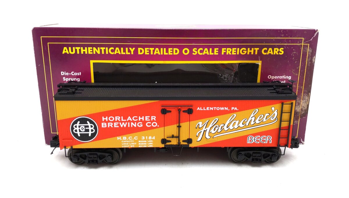 MTH 20-94335 O Gauge Horlacher’s Beer 36’ Woodsided Reefer Car #3184