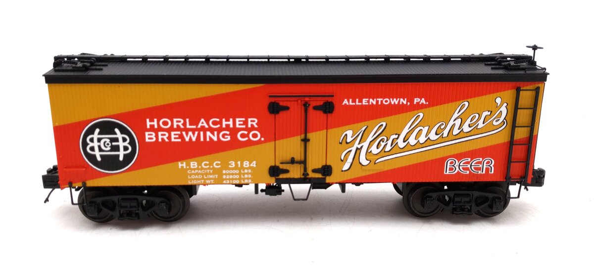 MTH 20-94335 O Gauge Horlacher’s Beer 36’ Woodsided Reefer Car #3184