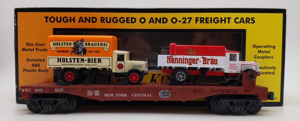 MTH 30-76119 O Gauge New York Central Flat Car w/ Box Trucks EX/Box