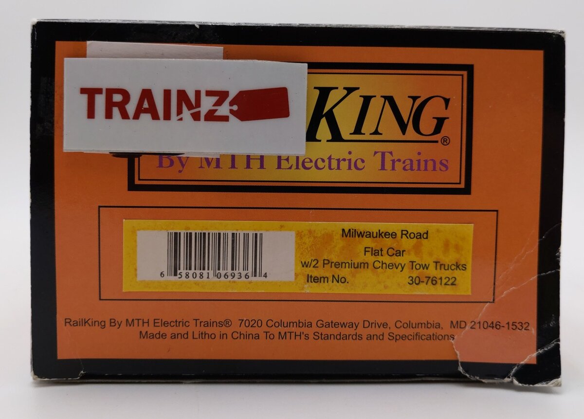 MTH 30-76122 O Gauge Milwaukee Road Flatcar With 2 Box Trucks #60 EX/Box