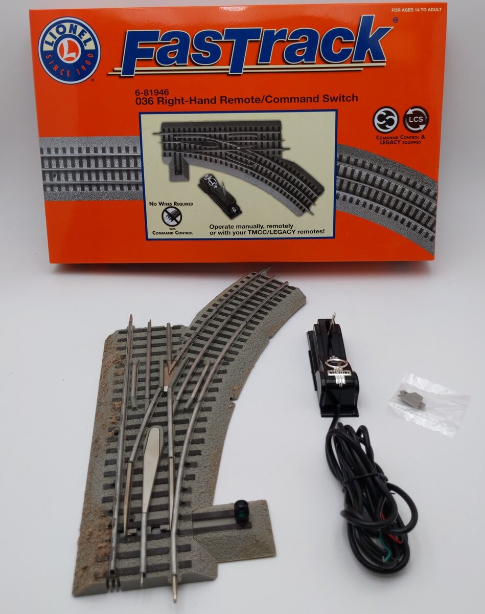 Lionel 6-81946 O-36 Remote Right Hand FasTrack Command Switch Turnout EX/Box