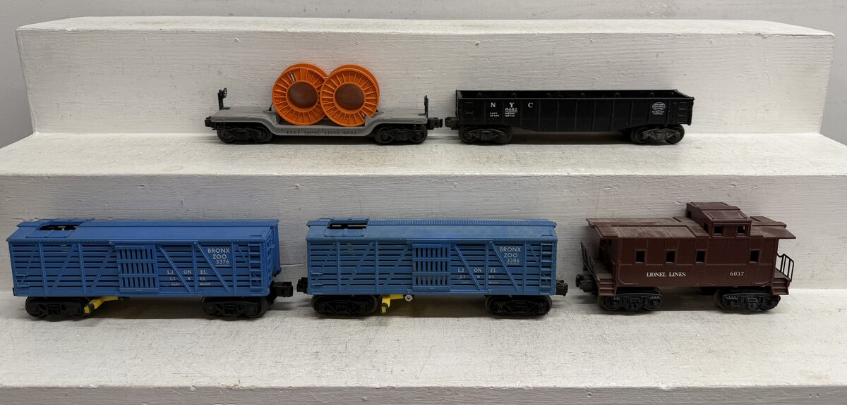 Lionel Vintage O Freight Cars: 3376, 3386, 6037, 6462, 6561 [5] VG
