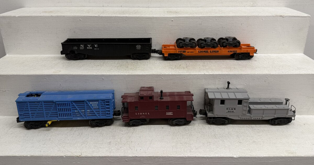 Lionel Vintage O Freight Cars: 2419, 3376, 6062, 6357 & 6362-55 [5] VG