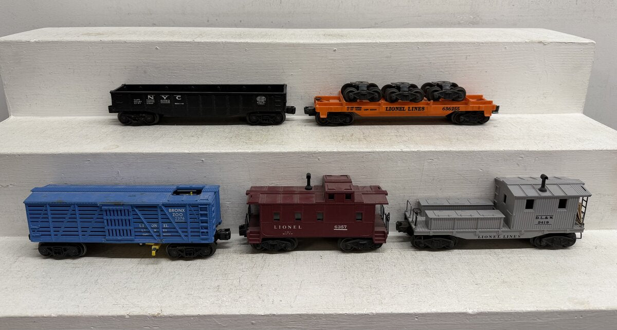 Lionel Vintage O Freight Cars: 2419, 3376, 6062, 6357 & 6362-55 [5] VG