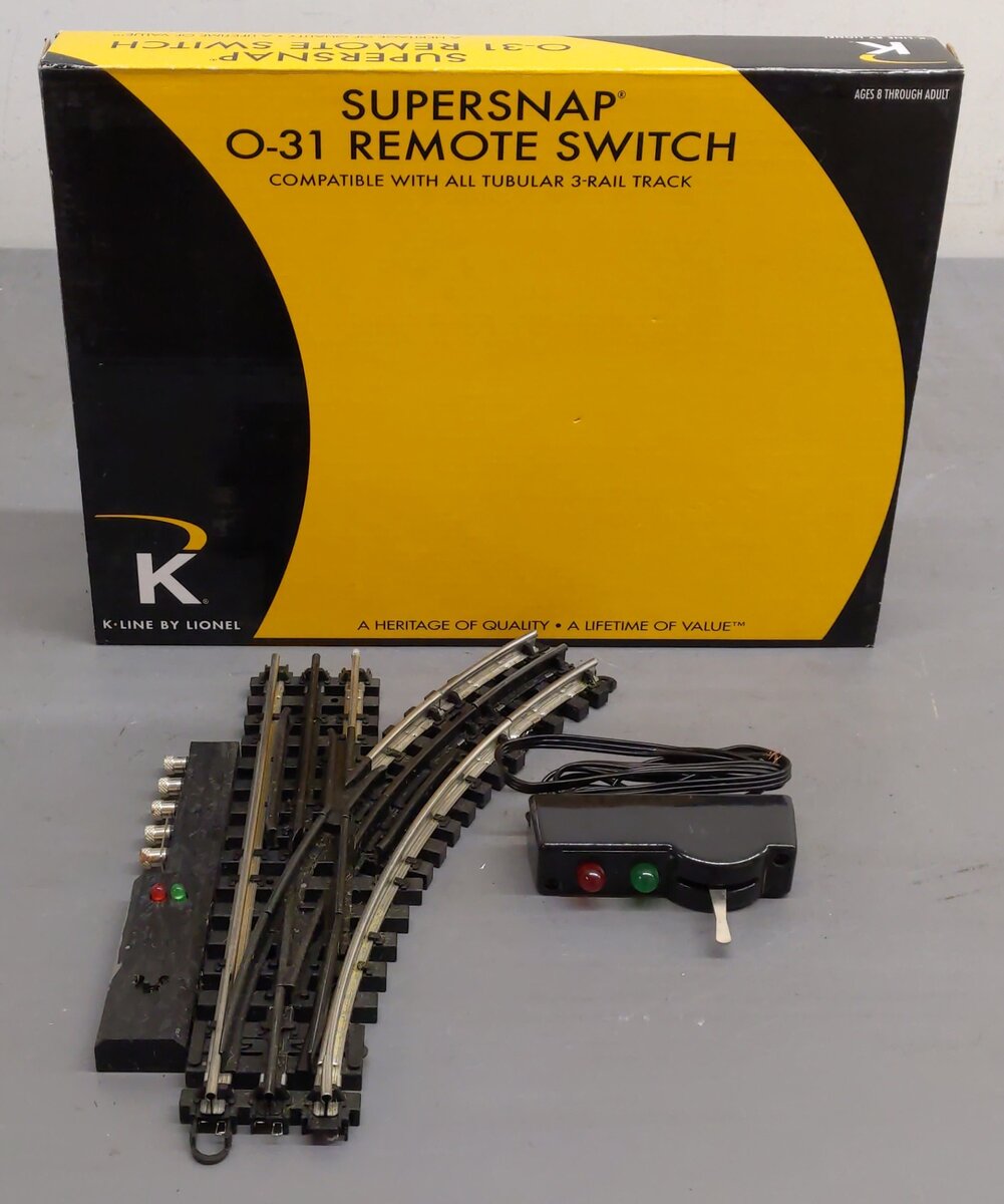 K-Line 6-21398 O Gauge SuperSnap 31" Right Hand Remote Control Switch Turnout VG/Box