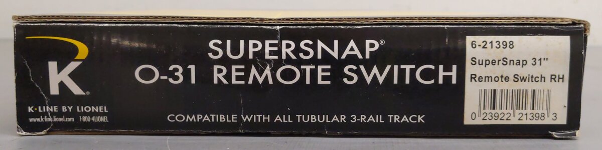 K-Line 6-21398 O Gauge SuperSnap 31" Right Hand Remote Control Switch Turnout VG/Box