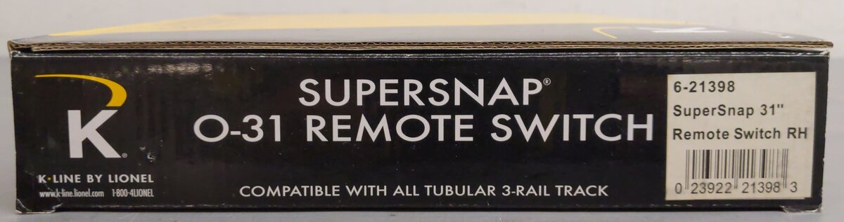 K-Line 6-21398 O Gauge SuperSnap 31" Right Hand Remote Control Switch Turnout VG/Box