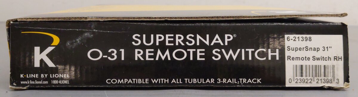 K-Line 6-21398 O Gauge SuperSnap 31" Right Hand Remote Control Switch Turnout VG/Box