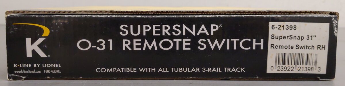 K-Line 6-21398 O Gauge SuperSnap 31" RH Remote Control Switch Turnout- No Remote VG/Box