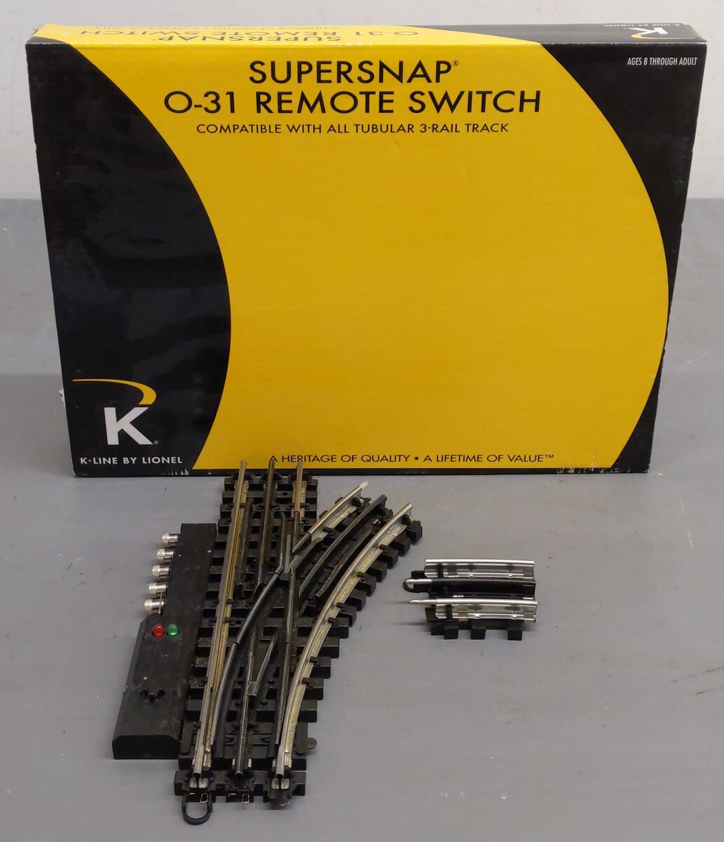 K-Line 6-21398 O Gauge SuperSnap 31" RH Remote Control Switch Turnout- No Remote VG/Box