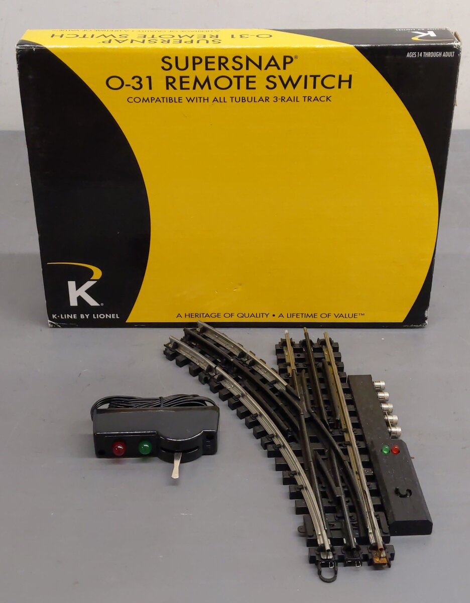 K-Line 6-21397 O Gauge SuperSnap 31" Left Hand Remote Switch Turnout VG/Box