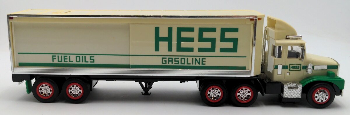Hess 1987 Semi-Truck Gasoline Fuel Oils Toy Truck Bank W/Green Barrels NIB