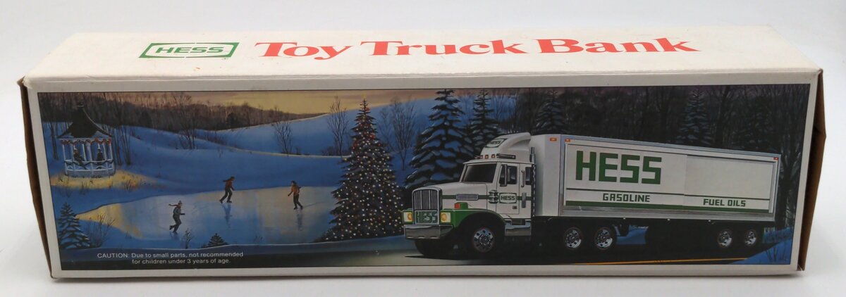 Hess 1987 Semi-Truck Gasoline Fuel Oils Toy Truck Bank W/Green Barrels NIB