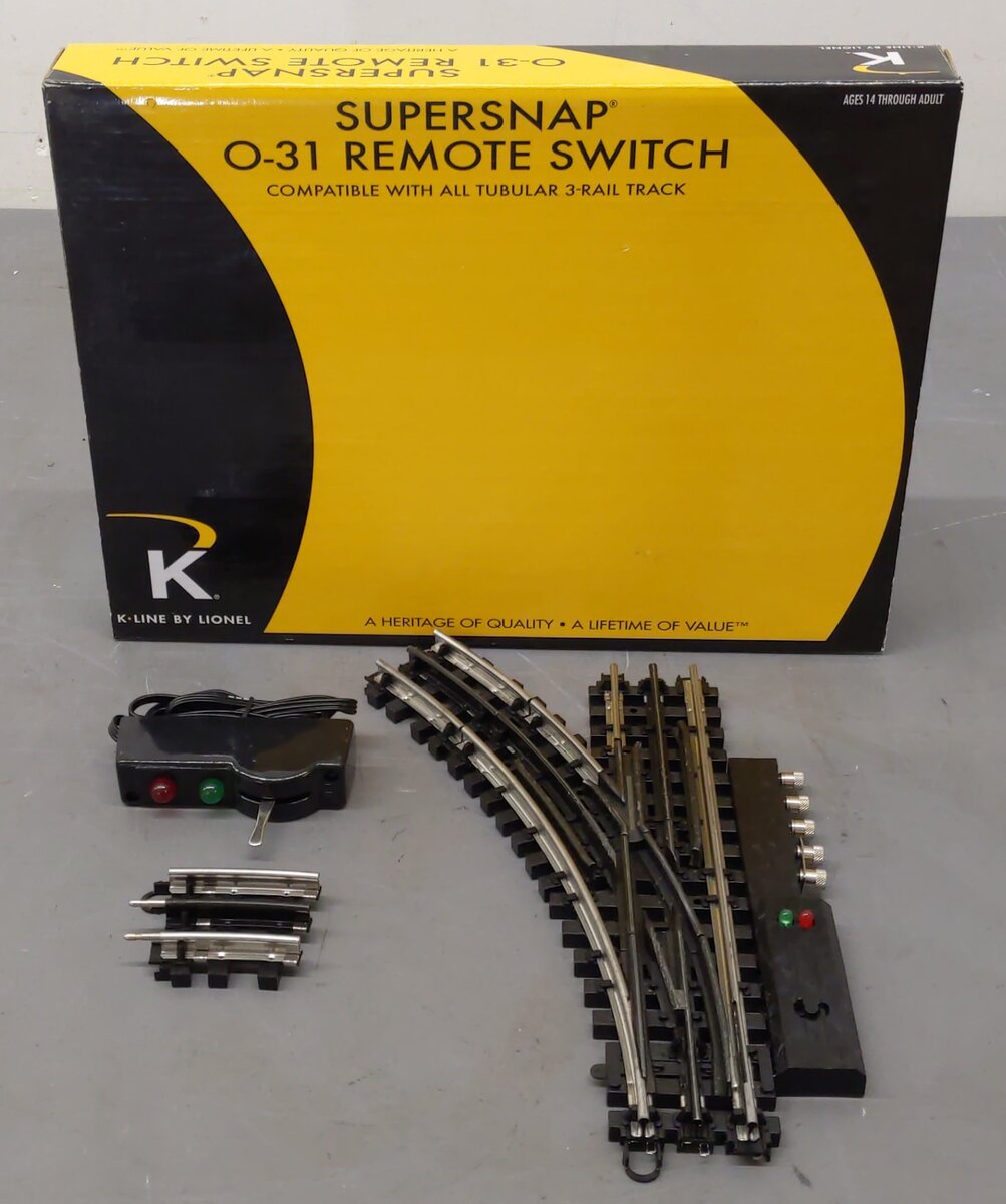 K-Line 6-21397 O Gauge SuperSnap 31" Left Hand Remote Switch Turnout VG/Box