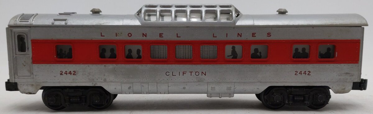Lionel 2442 Vintage O Lionel Lines Clifton Red Stripe Illuminated Vista Dome Car VG