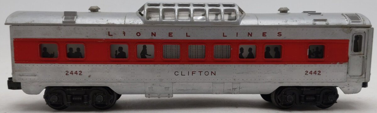 Lionel 2442 Vintage O Lionel Lines Clifton Red Stripe Illuminated Vista Dome Car VG