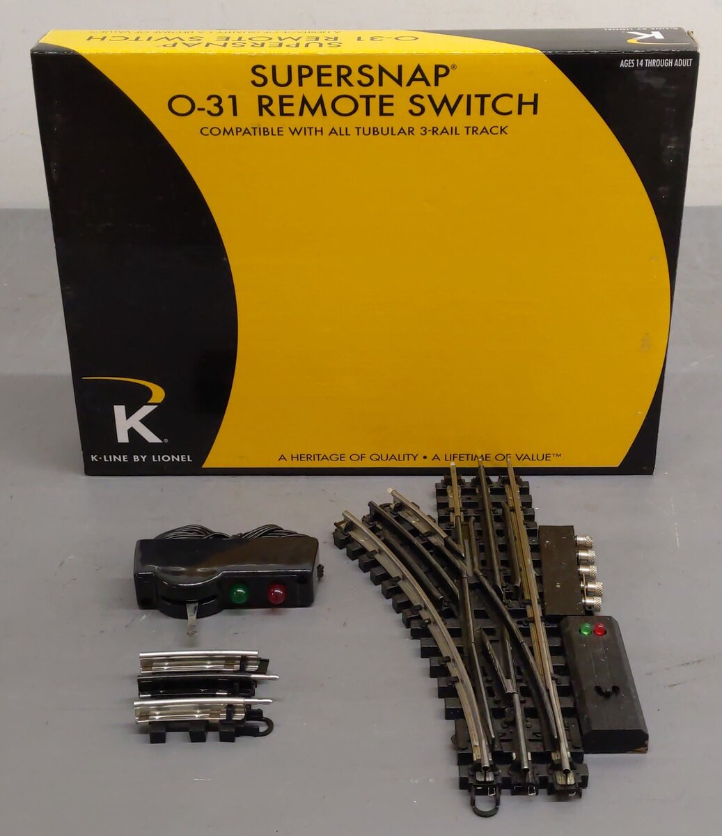 K-Line 6-21397 O Gauge SuperSnap 31" Left Hand Remote Switch Turnout VG/Box