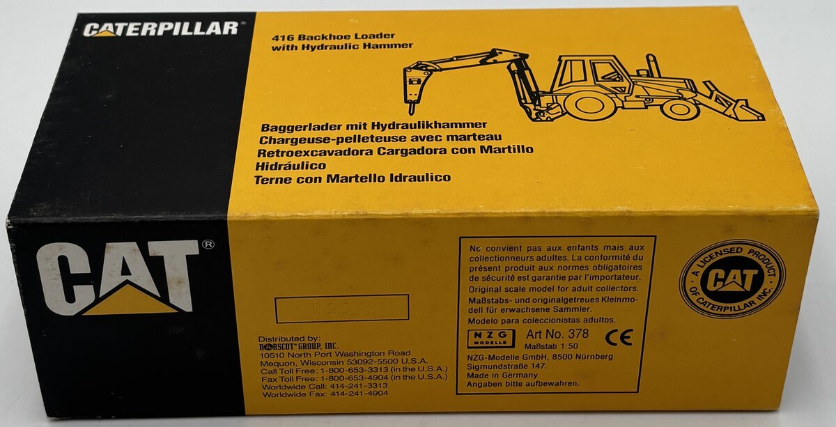 NZG 378 1:50 Scale Diecast Caterpillar 416 Backhoe Loader w/Hydraulic Hammer LN/Box