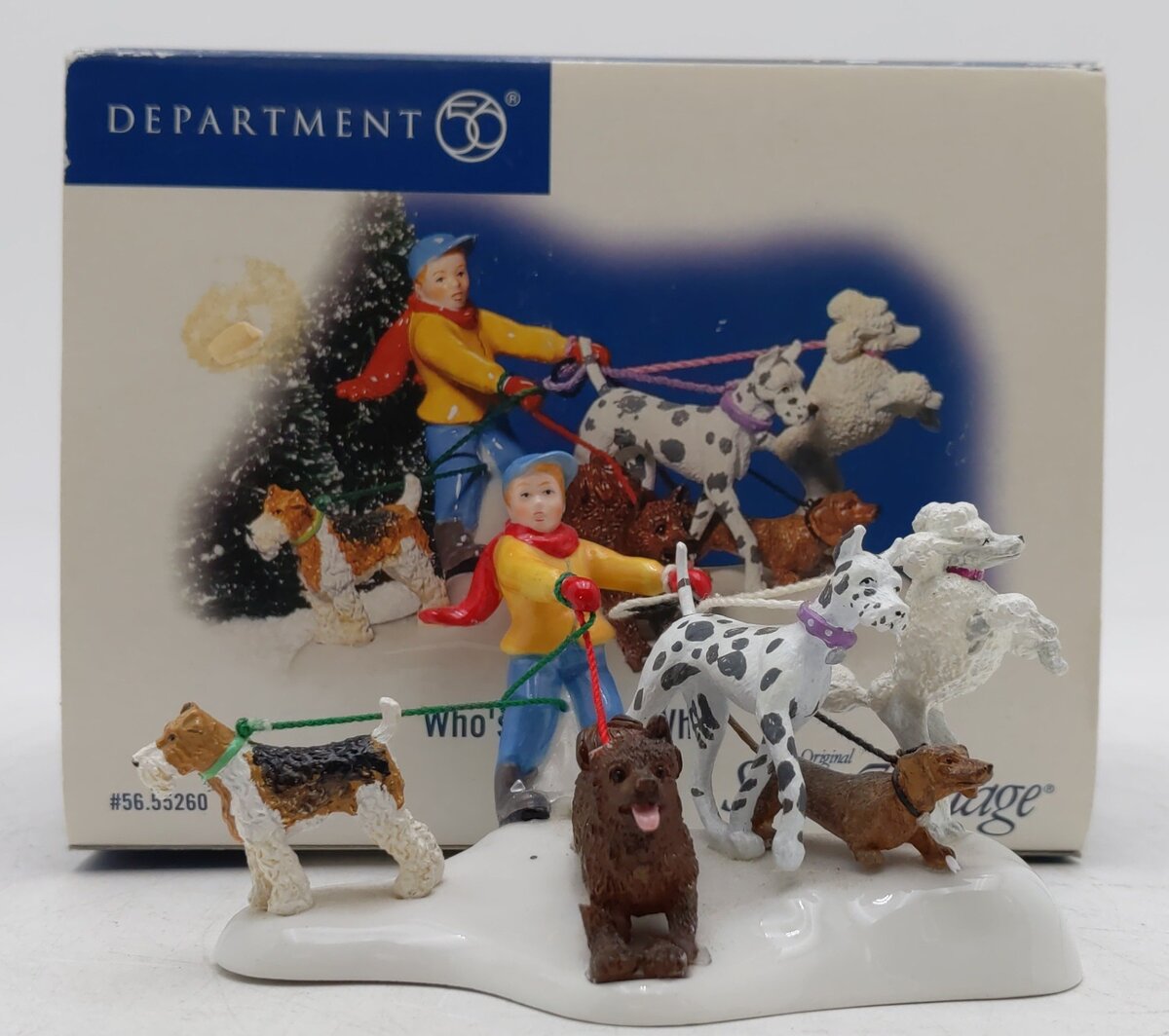 Dept 56 56.55260 The Original Snow Village "Who's Walking Who?" Ceramic Figure EX/Box