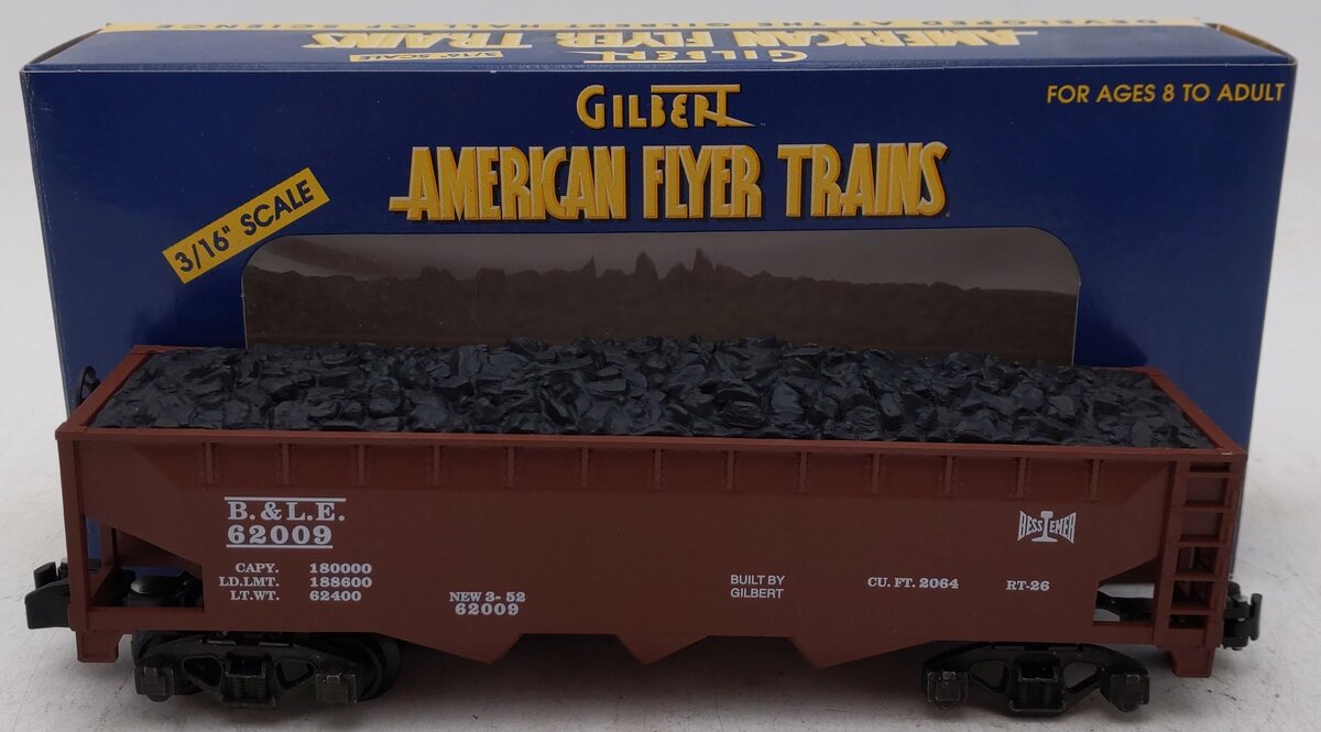 American Flyer 6-48614 S Gauge Bessemer & Lake Erie 3-Bay Hopper w/Coal Load/Box