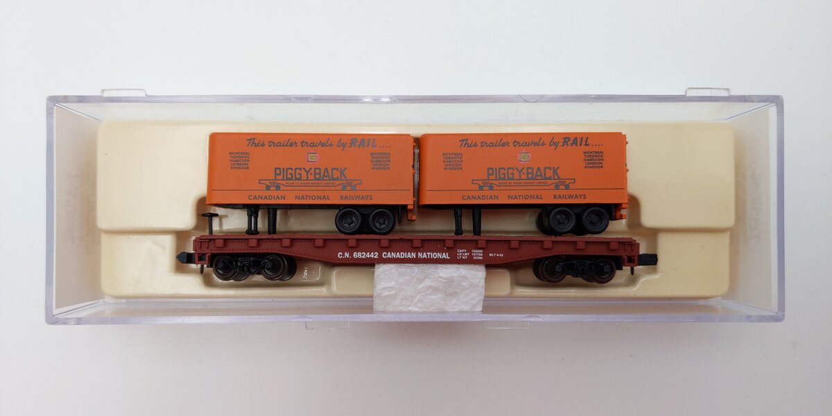 Atlas 37541 N Scale Piggyback Flatcar w/ 24' Trailers #682442 LN/Box