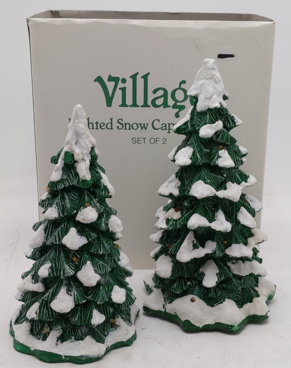 Dept 56 52604 Village Lighted Snow Capped Trees (Set Of 2) VG/Box