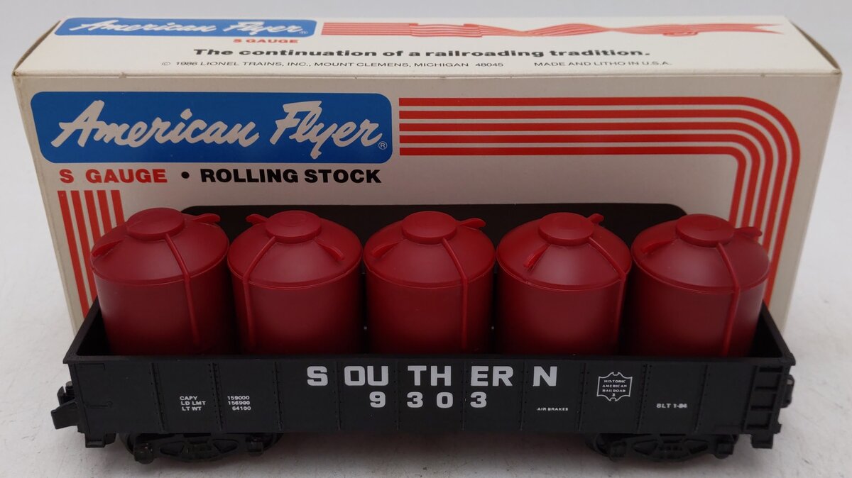 American Flyer 4-9303 S Gauge Southern Gondola With Canisters #9303 EX/Box
