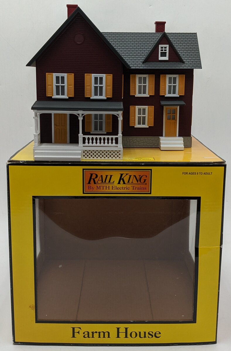 MTH 30-90253 O Scale Farm House - Maroon w/ Yellow Shutters EX/Box