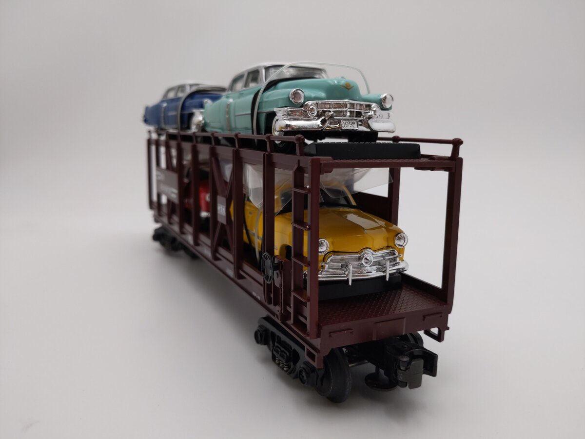 MTH 30-7628 O Gauge Auto Carrier Flatcar with 4 Ertl Cars #4952 EX/Box