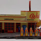 Menards 279-5017 HO Wally's Service Station Pre-Built W/3 Figures/Light Function/Box