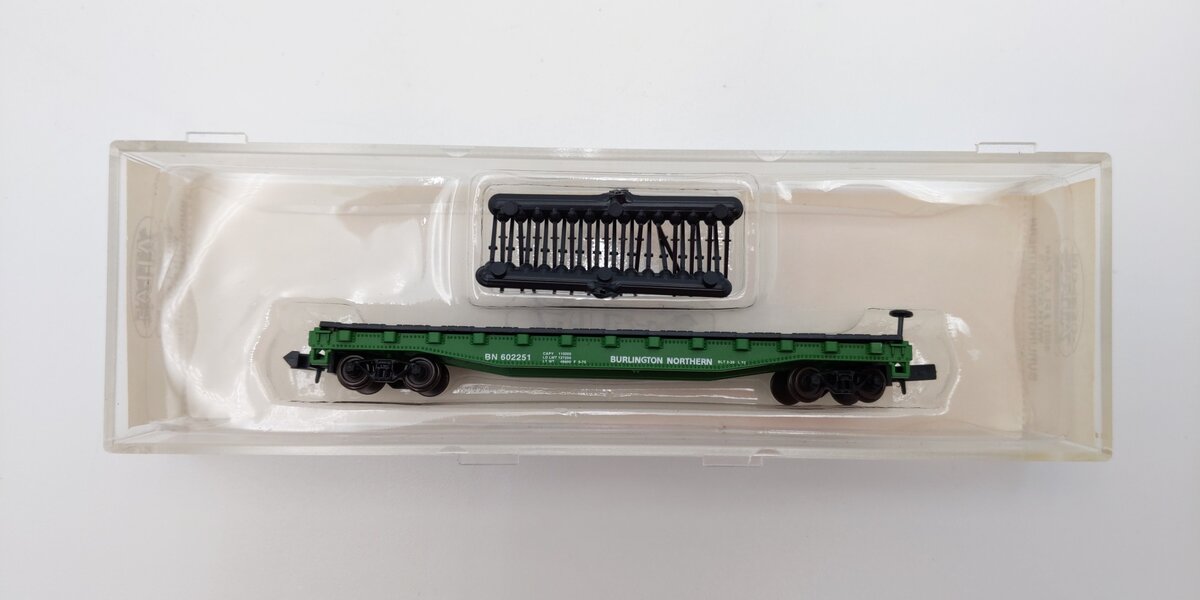 Atlas 3801A N Scale Burlington Northern Flat Car w/ Stakes #602251 LN/Box