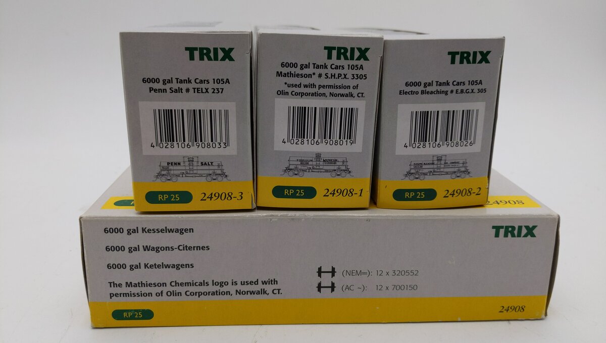 Trix 24908 HO Scale Matheison, Electro Bleaching, Penn Salt Single Dome Tank Car EX/Box