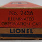 Lionel 2436 Vintage O Lionel Lines Illuminated Summit Observation Car VG/Box