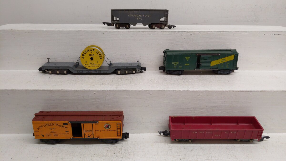 American Flyer Vintage S Gauge Freight Cars 640, 641, 922, 947, 636 [5] VG