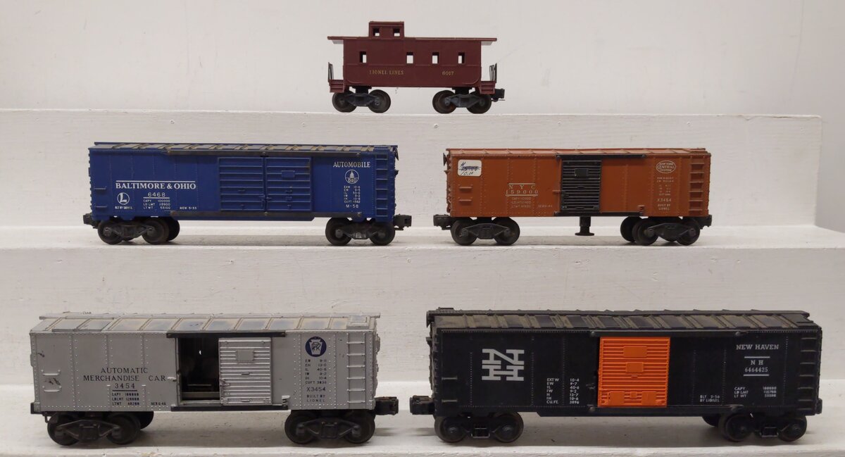 Lionel Vintage O Gauge Freight Cars: 6017, X3464, X3454, 6464-425, 6468 [5] VG
