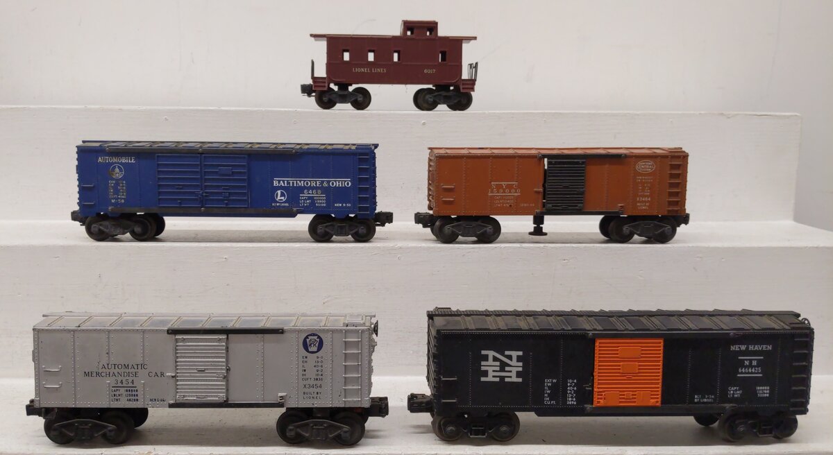 Lionel Vintage O Gauge Freight Cars: 6017, X3464, X3454, 6464-425, 6468 [5] VG