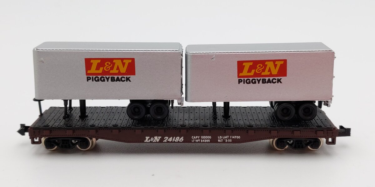 Atlas 3743 N Scale Louisville Nashville Flatcar w/ Two Piggyback Trailers #24186 EX/Box