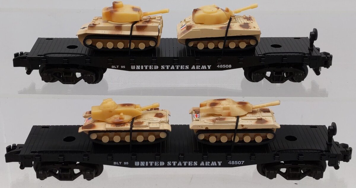 American Flyer 6-48507 S US Army Flatcars with Tanks (Set of 2) EX/Box