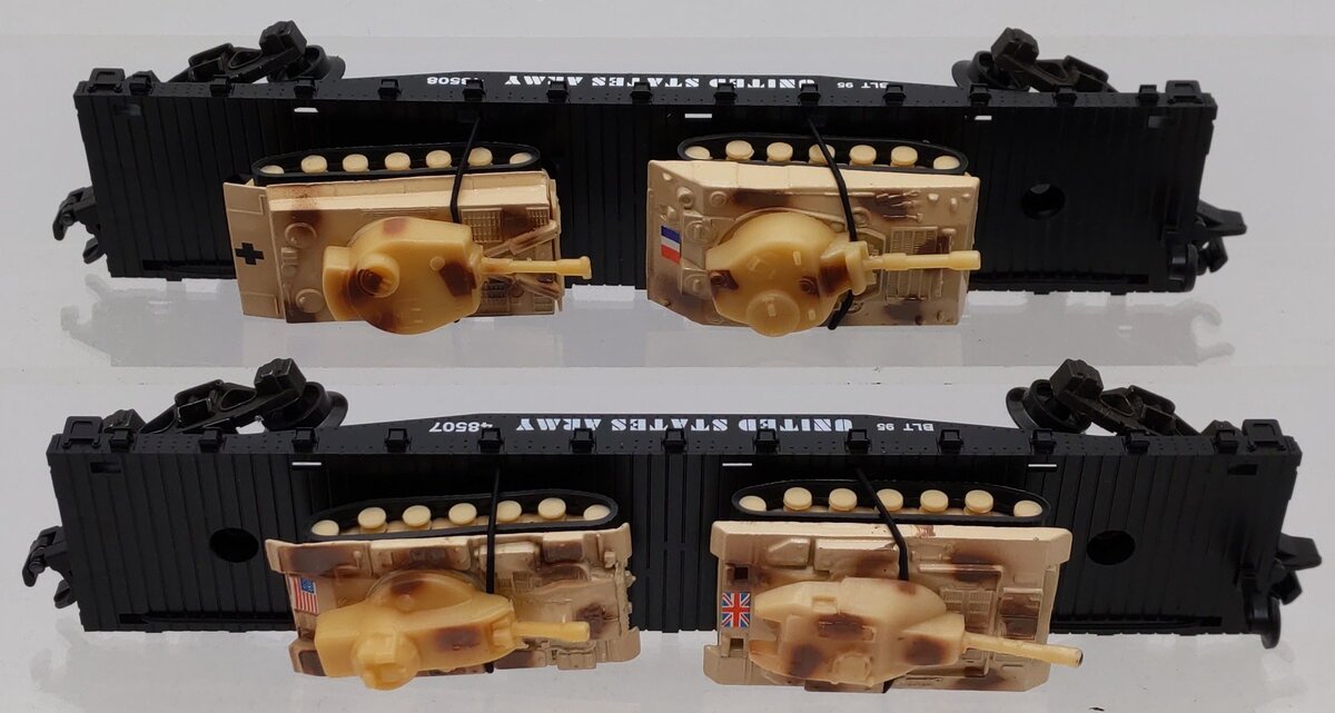 American Flyer 6-48507 S US Army Flatcars with Tanks (Set of 2) EX/Box