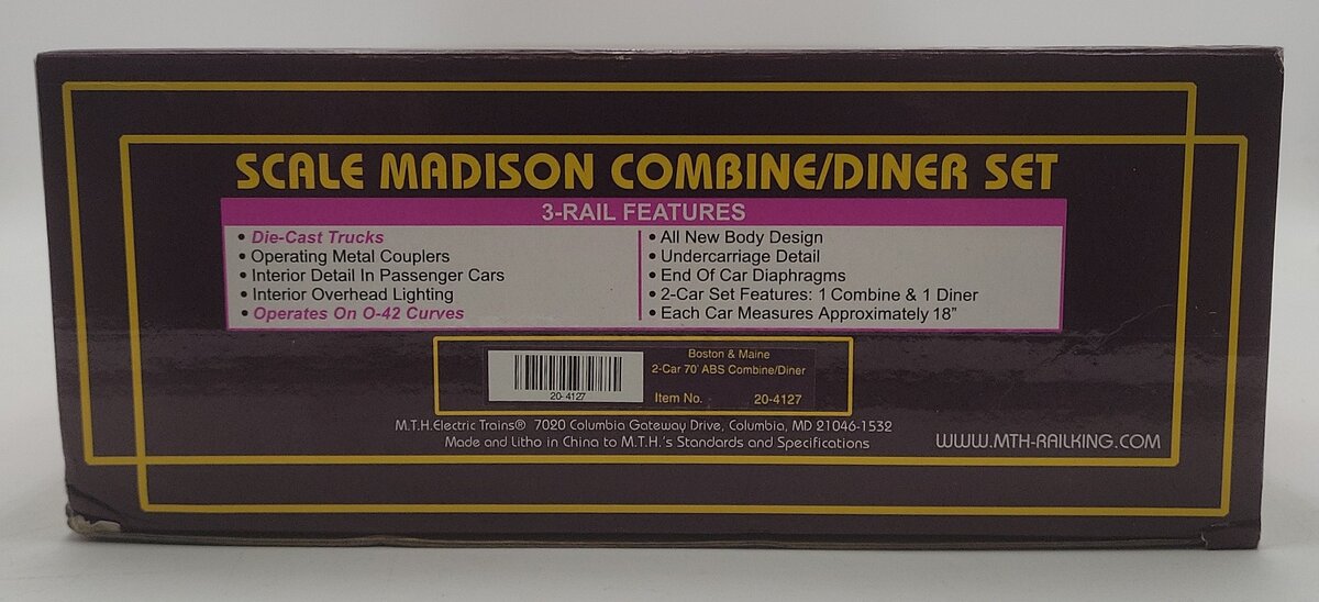 MTH 20-4127 O Boston & Maine 70' Madison Combo Passenger Car Only EX/Box