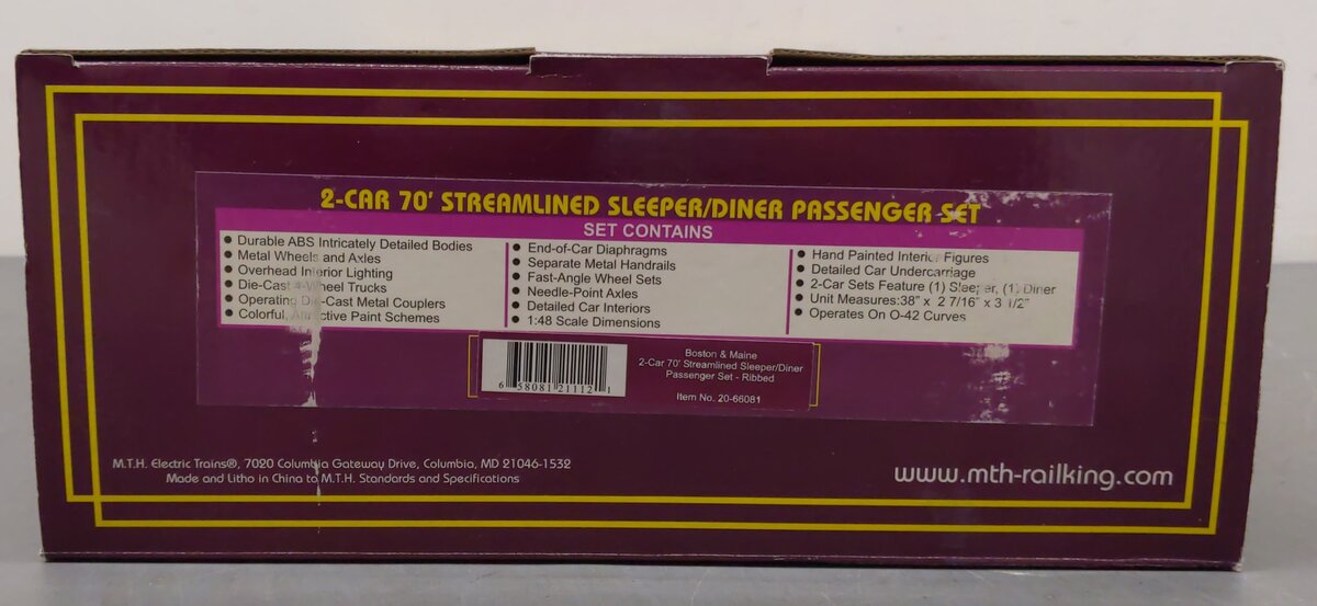 MTH 20-66081 O B&M Premier 70' Streamlined Slpr/Diner Passenger Set (Set of 2) EX/Box