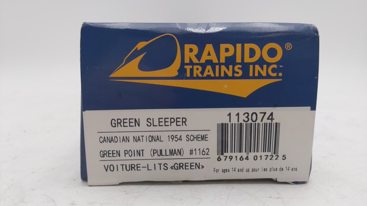 Rapido Trains 113074 HO Canadian National Green Point 6-4-6 Sleeper #1162 EX/Box