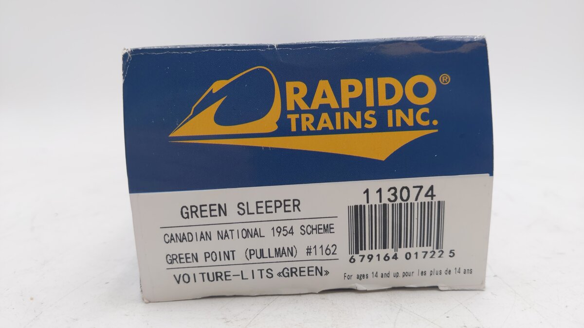 Rapido Trains 113074 HO Canadian National Green Point 6-4-6 Sleeper #1162 EX/Box