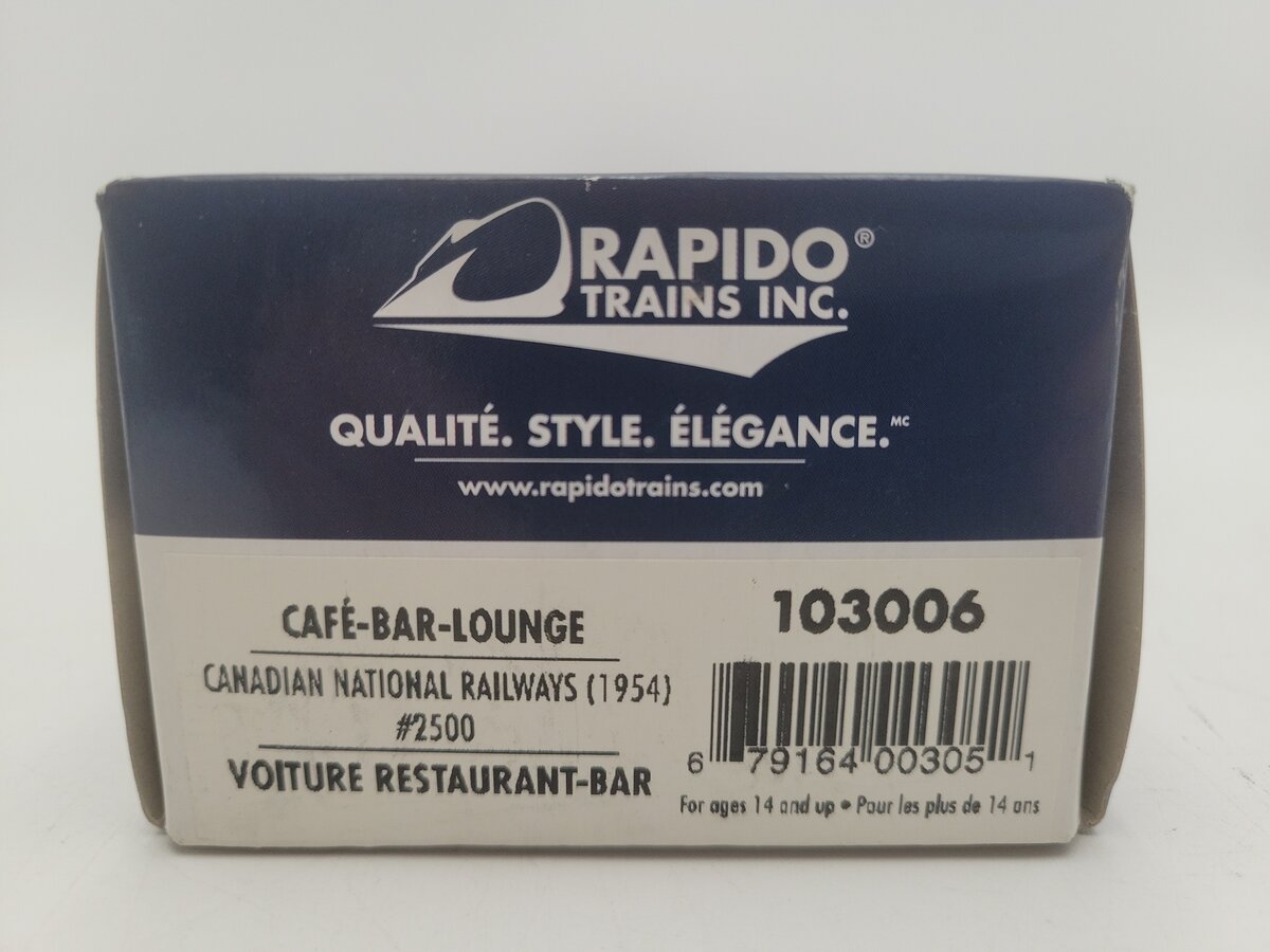 Rapido Trains 103006 HO Canadian National Cafe-Bar-Lounge #2500 EX/Box