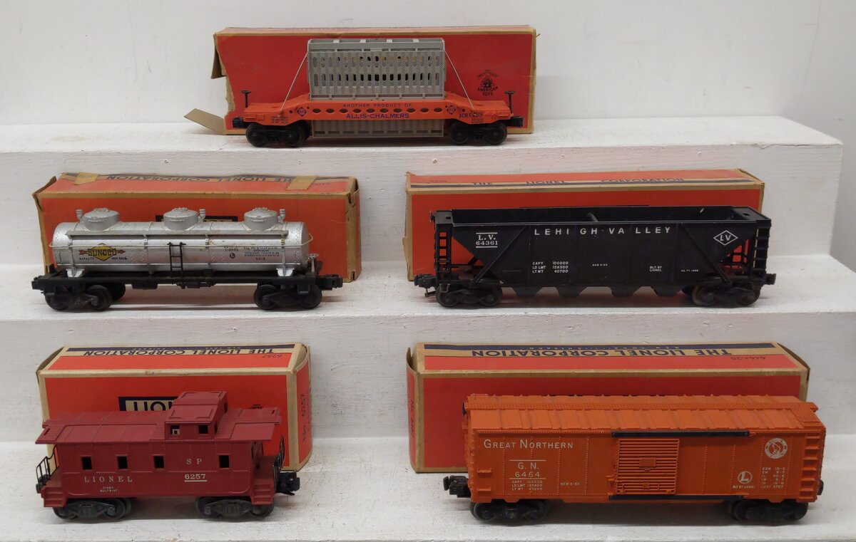 Lionel Vintage O Gauge Freight Cars: 6257, 6415, 6436, 6464-25, 6519 [5] EX/Box
