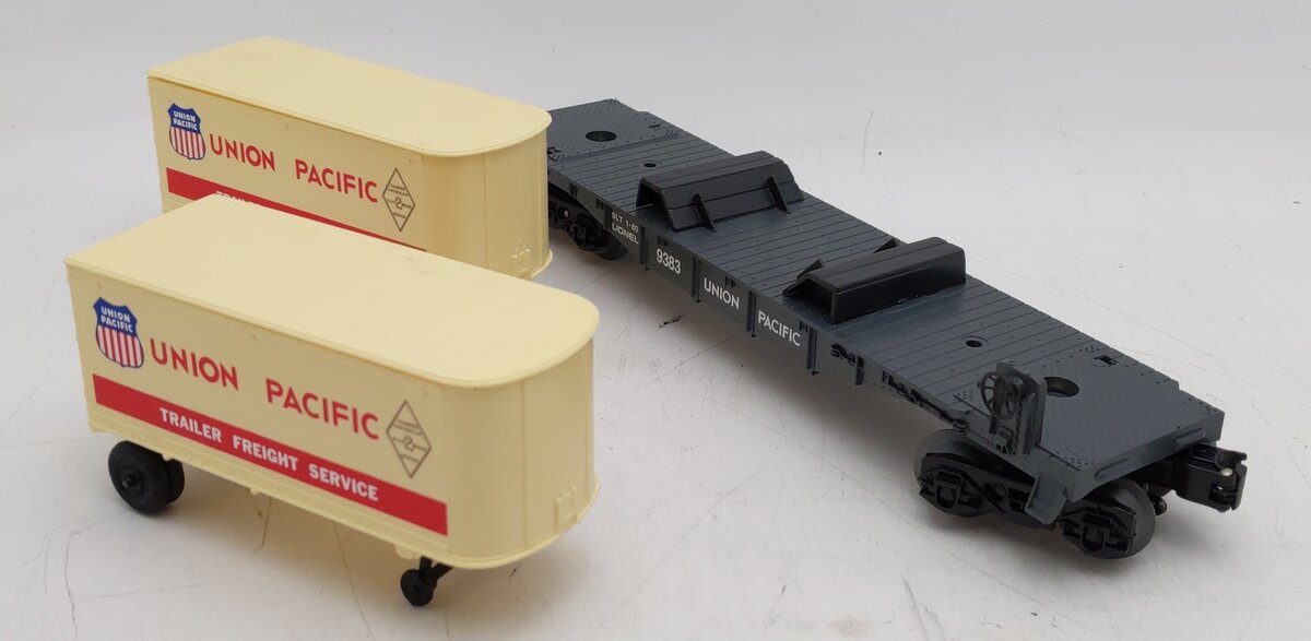 Lionel 6-9383 O Gauge Union Pacific FAR Piggyback Flatcar w/ Trailers EX/Box