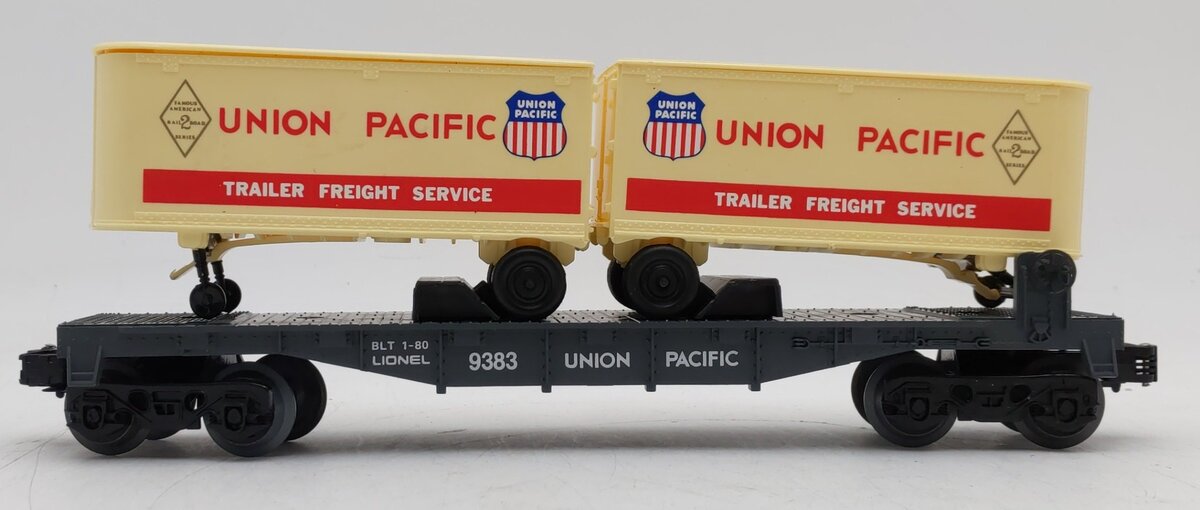 Lionel 6-9383 O Gauge Union Pacific FAR Piggyback Flatcar w/ Trailers EX/Box