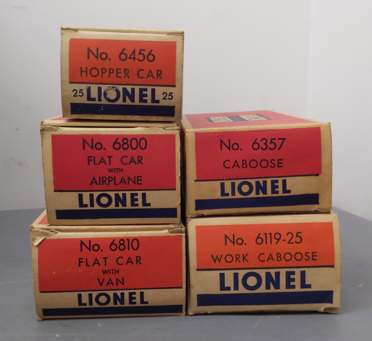 Lionel Vintage O Gauge Freight Cars: 6357, 6119-25, 6456, 6800, 6810 [5] EX/Box
