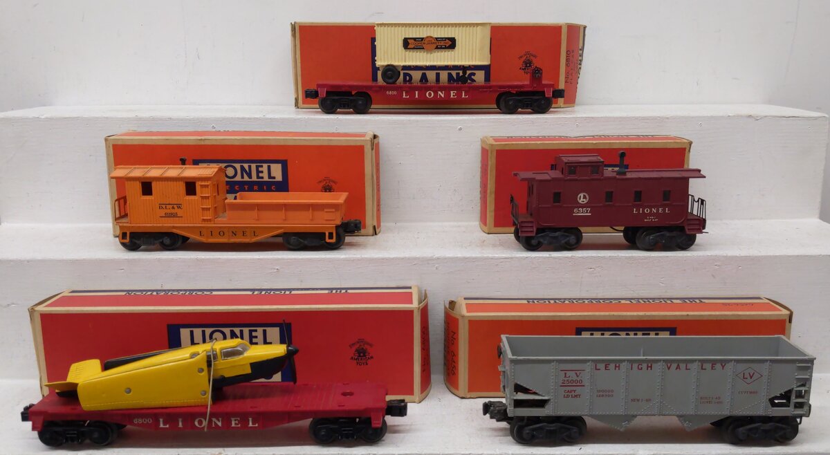 Lionel Vintage O Gauge Freight Cars: 6357, 6119-25, 6456, 6800, 6810 [5] EX/Box