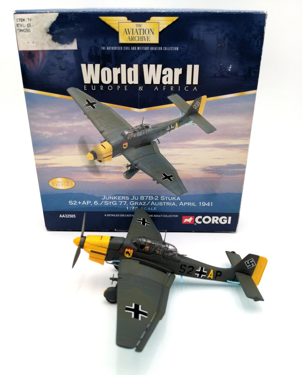 Corgi AA32505 1:72 Scale Junkers JU 87B-2 Stuka Graz/Austria April 1941 VG/Box